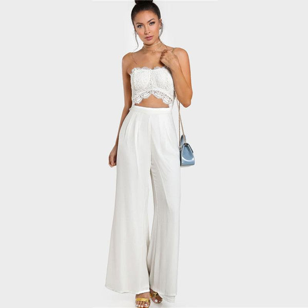 White Crochet Cut Out Strapless Jumpsuit