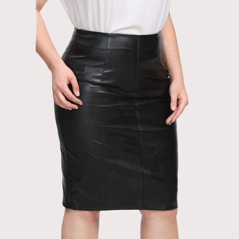 Plus Size Faux Leather Pencil Skirt