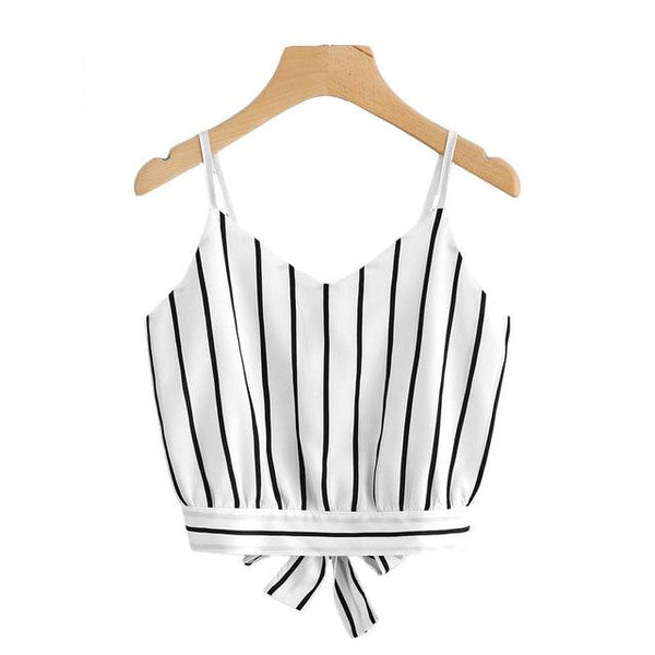 Striped Split Tie Back Crop Top