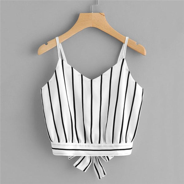 Striped Split Tie Back Crop Top