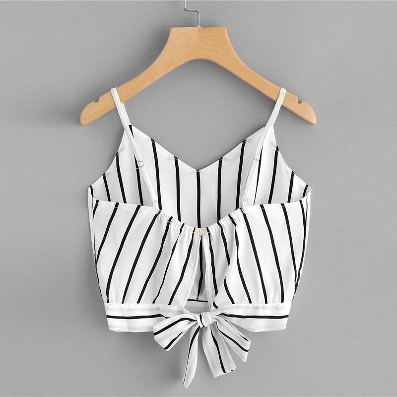 Striped Split Tie Back Crop Top