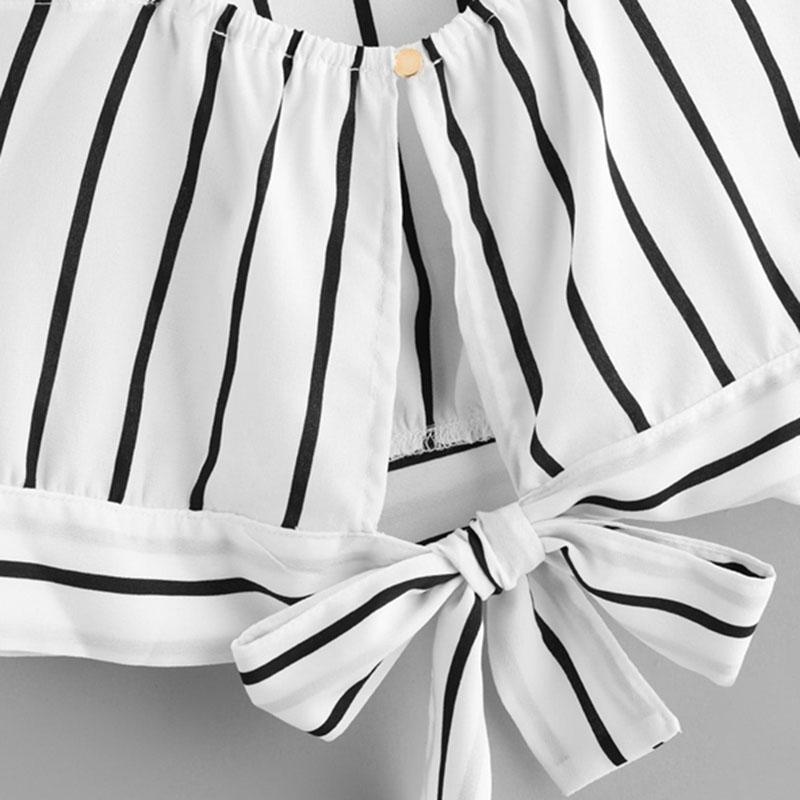 Striped Split Tie Back Crop Top