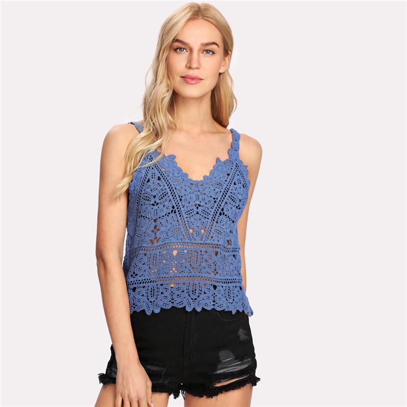 Vintage Blue Crochet Lace Camisole