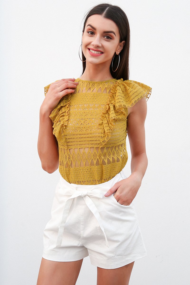 Ruffle Lace Detail Flutter Sleeve Too