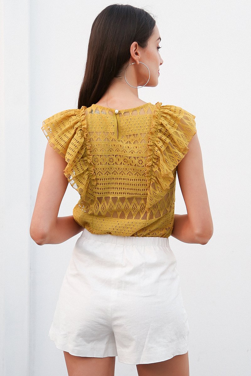 Ruffle Lace Detail Flutter Sleeve Too