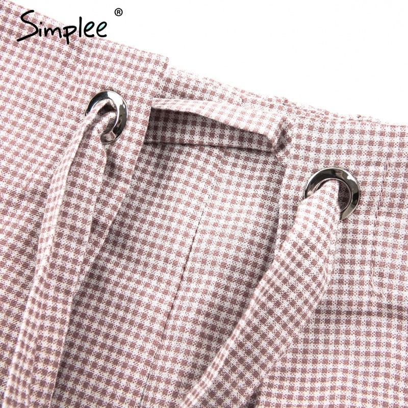 Plaid Tie Up High Waist Cotton Short