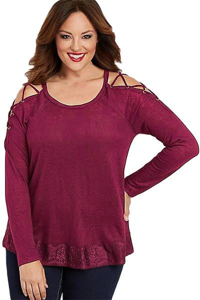 Lace Up Long Sleeve Blouse