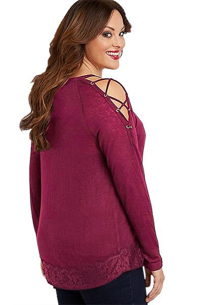 Lace Up Long Sleeve Blouse