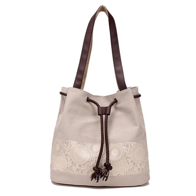 Vintage Flower Printed Canvas Bucket Shoulder Bags