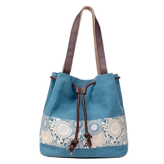 Vintage Flower Printed Canvas Bucket Shoulder Bags