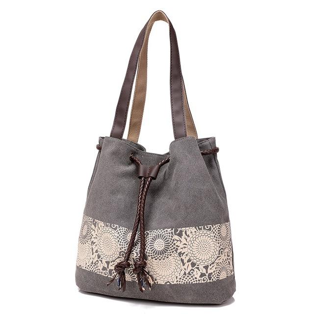 Vintage Flower Printed Canvas Bucket Shoulder Bags