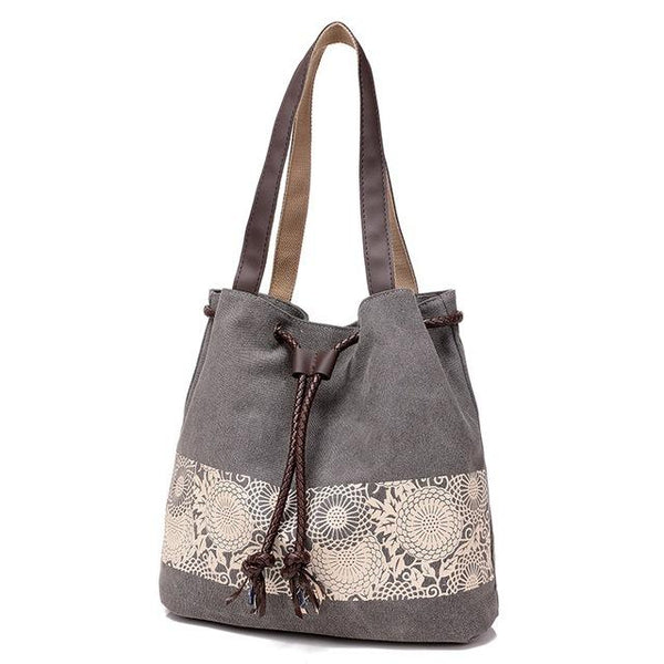 Vintage Flower Printed Canvas Bucket Shoulder Bags