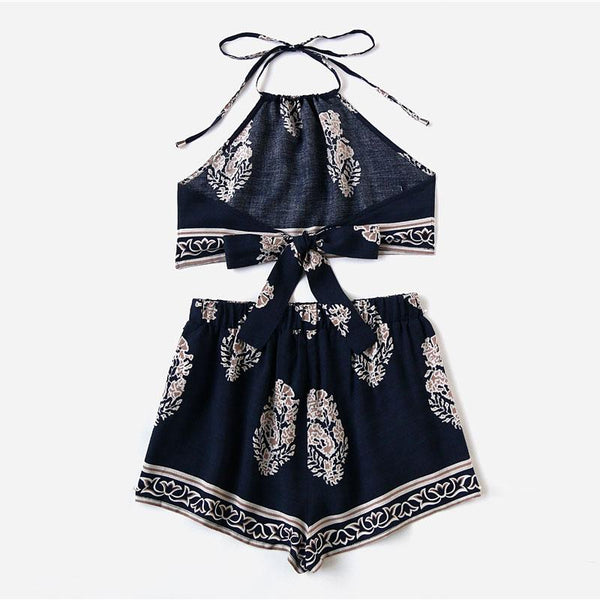 Tribal Knot Halter Top And Shorts Two Piece Set