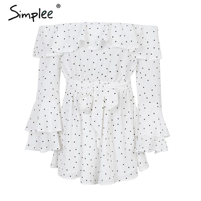 Off Shoulder Flare Sleeve Polka Dot Romper