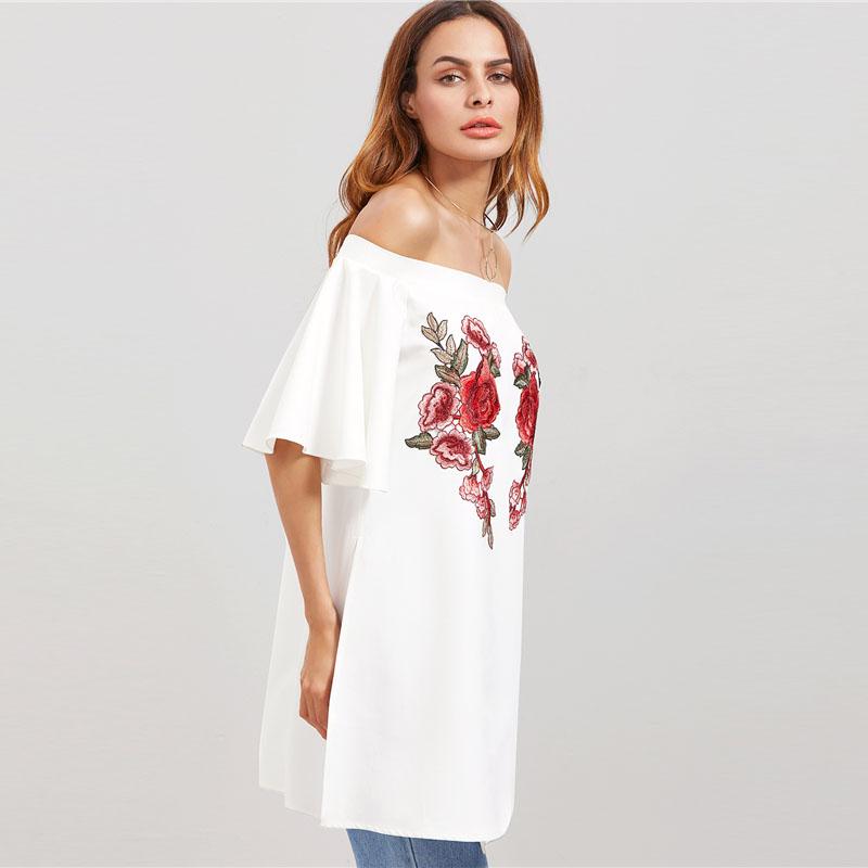 Rose Embroidered Split Floral Top