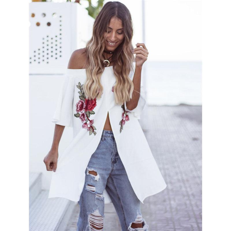 Rose Embroidered Split Floral Top