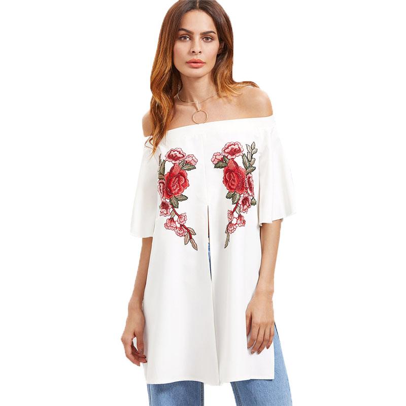 Rose Embroidered Split Floral Top