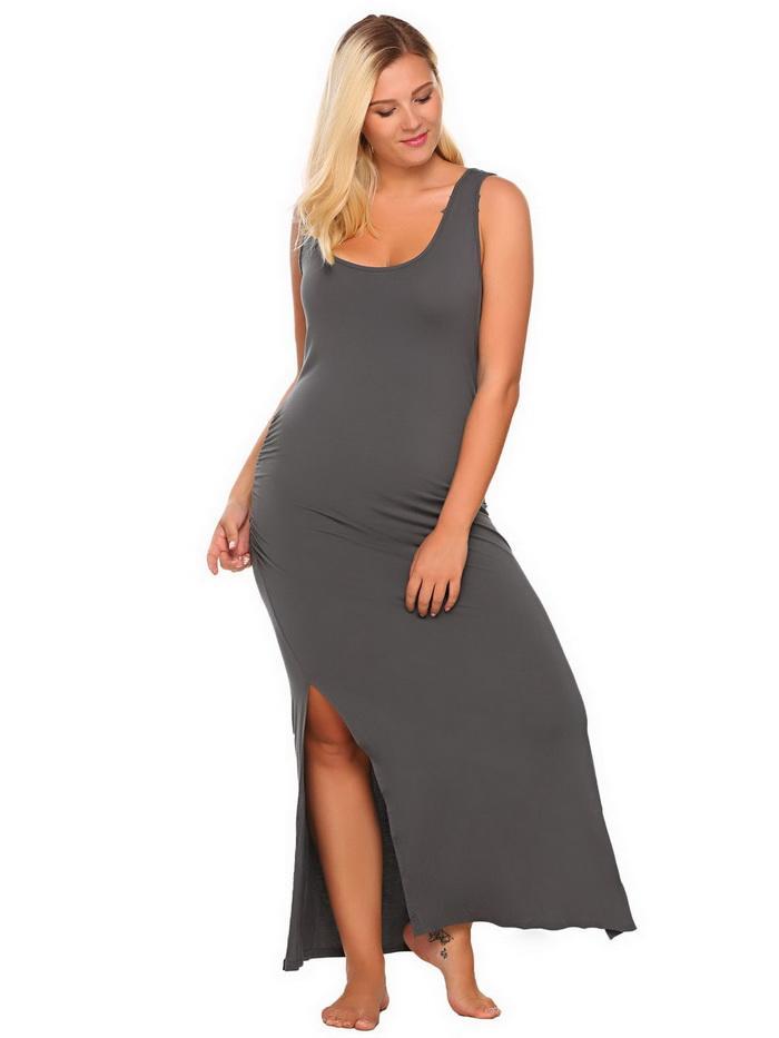 Plus Size Sleeveless Side Slit Maxi Dress