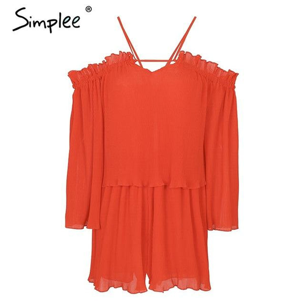 Off Shoulder Pleated Long Sleeve Romper
