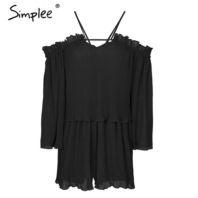 Off Shoulder Pleated Long Sleeve Romper