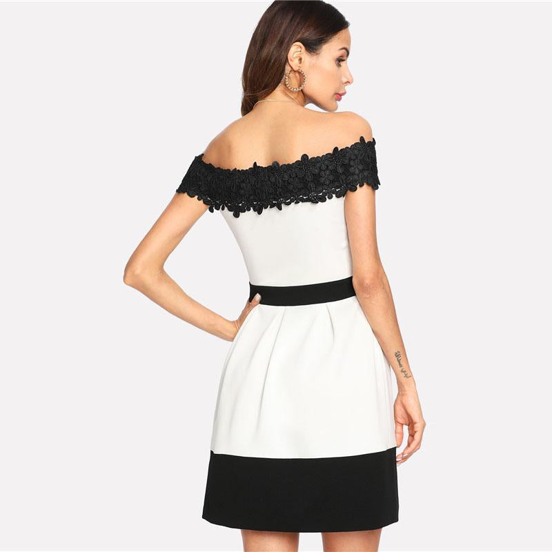 Daisy Lace Applique Two Tone Mini Dress
