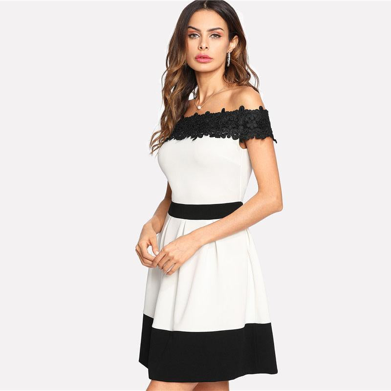 Daisy Lace Applique Two Tone Mini Dress