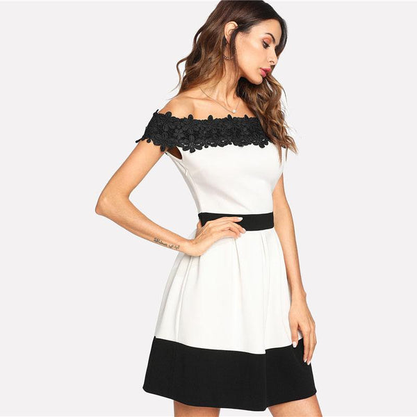 Daisy Lace Applique Two Tone Mini Dress