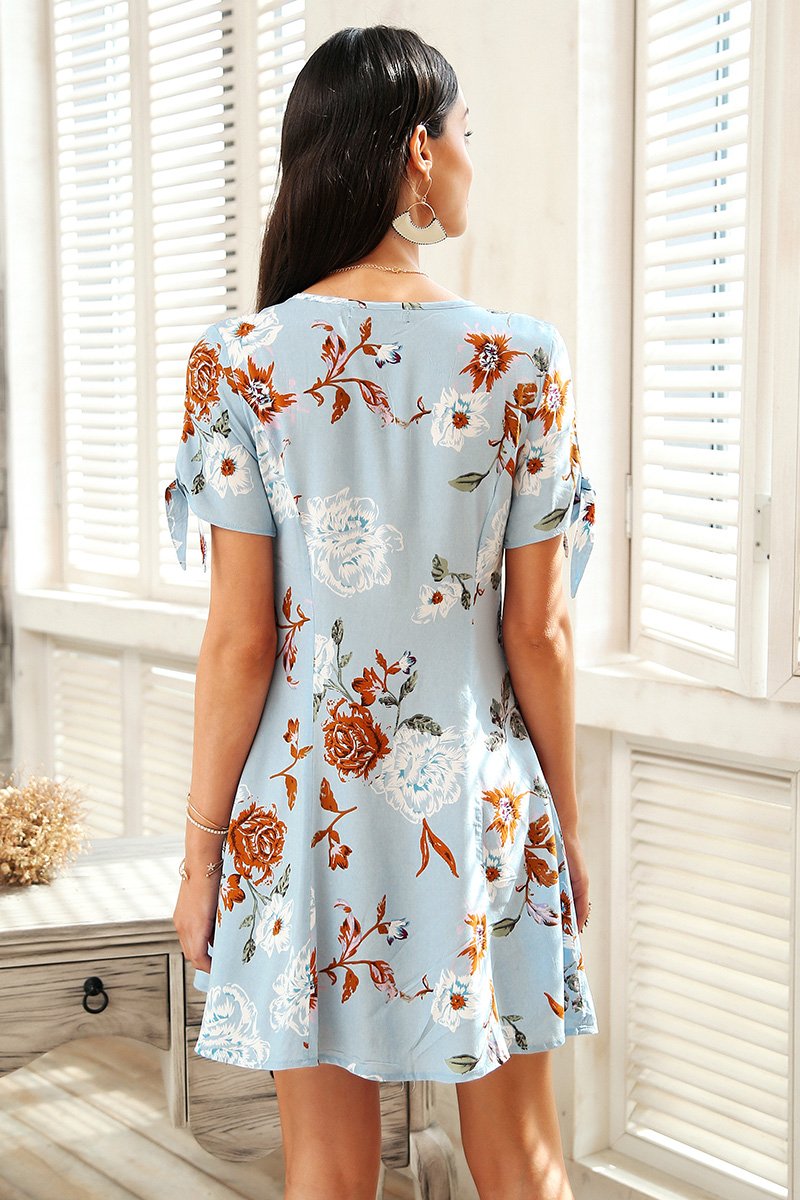 Button Boho Print Summer Dress