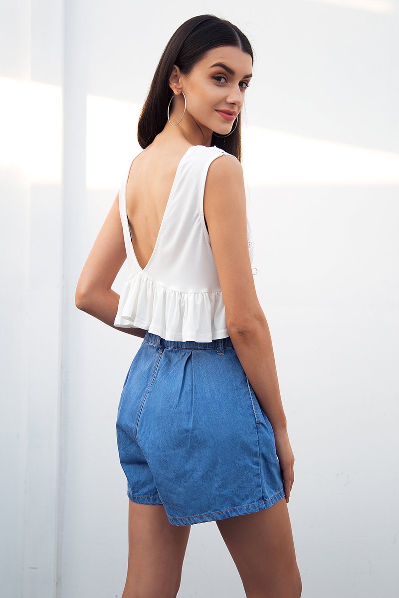 Casual Ruffle Blue Denim Shorts
