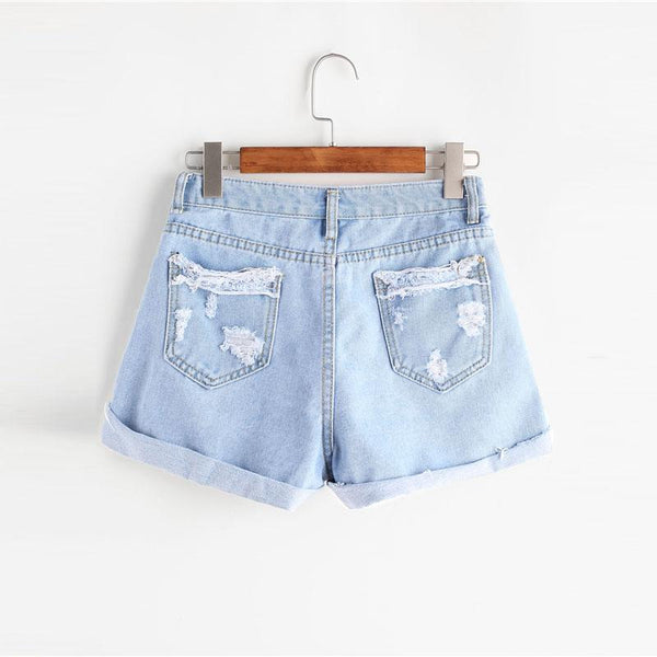 Distressed Rolled Hem Denim Shorts