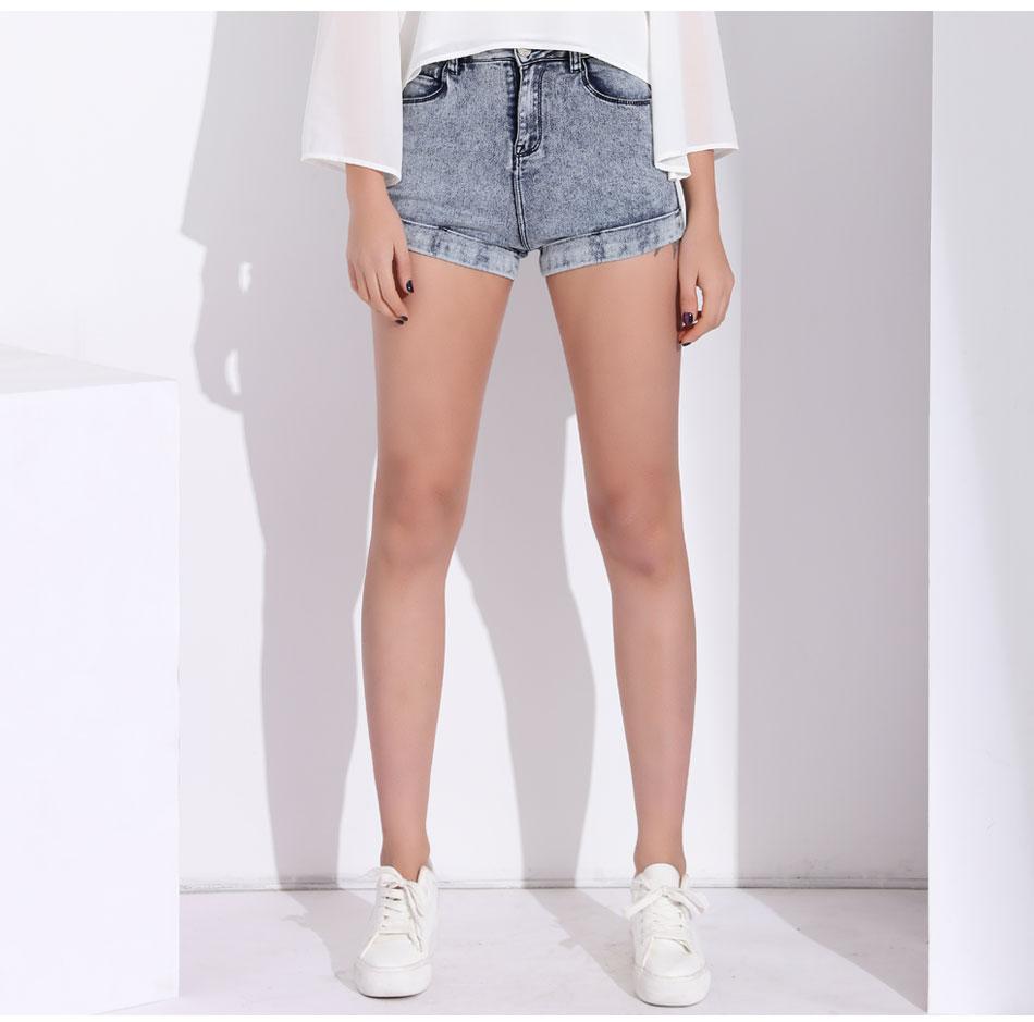 High Waist Stretch Denim Rolled Cuff Shorts