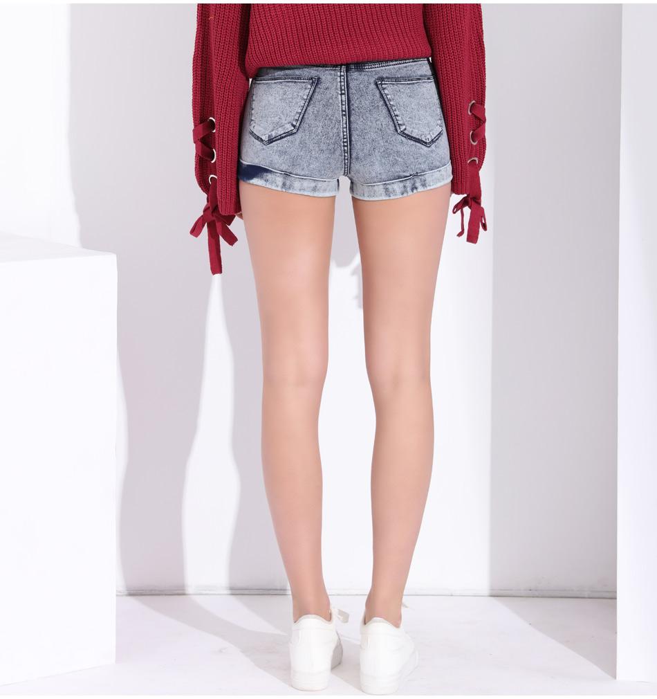 High Waist Stretch Denim Rolled Cuff Shorts