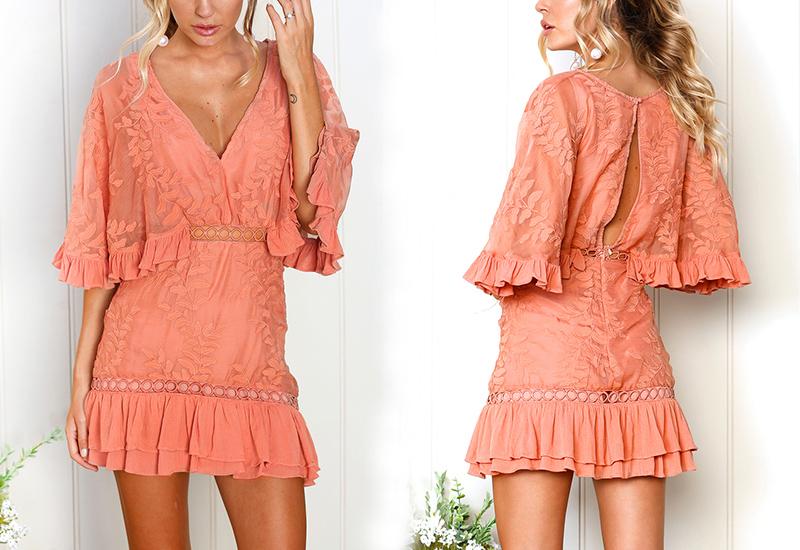 Chiffon Ruffle Hollow Out Dress