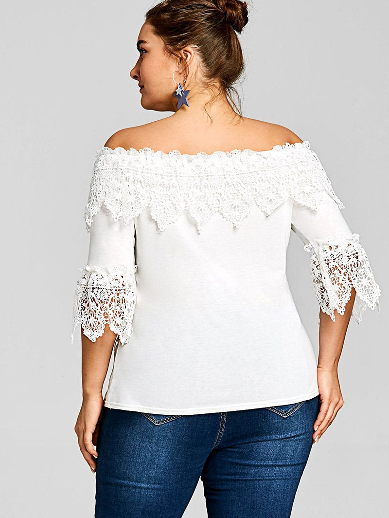 Plus Size Lace Crochet White Top