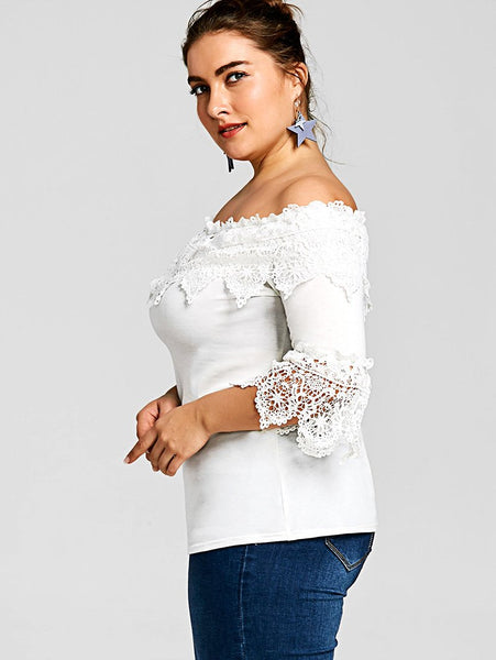 Plus Size Lace Crochet White Top