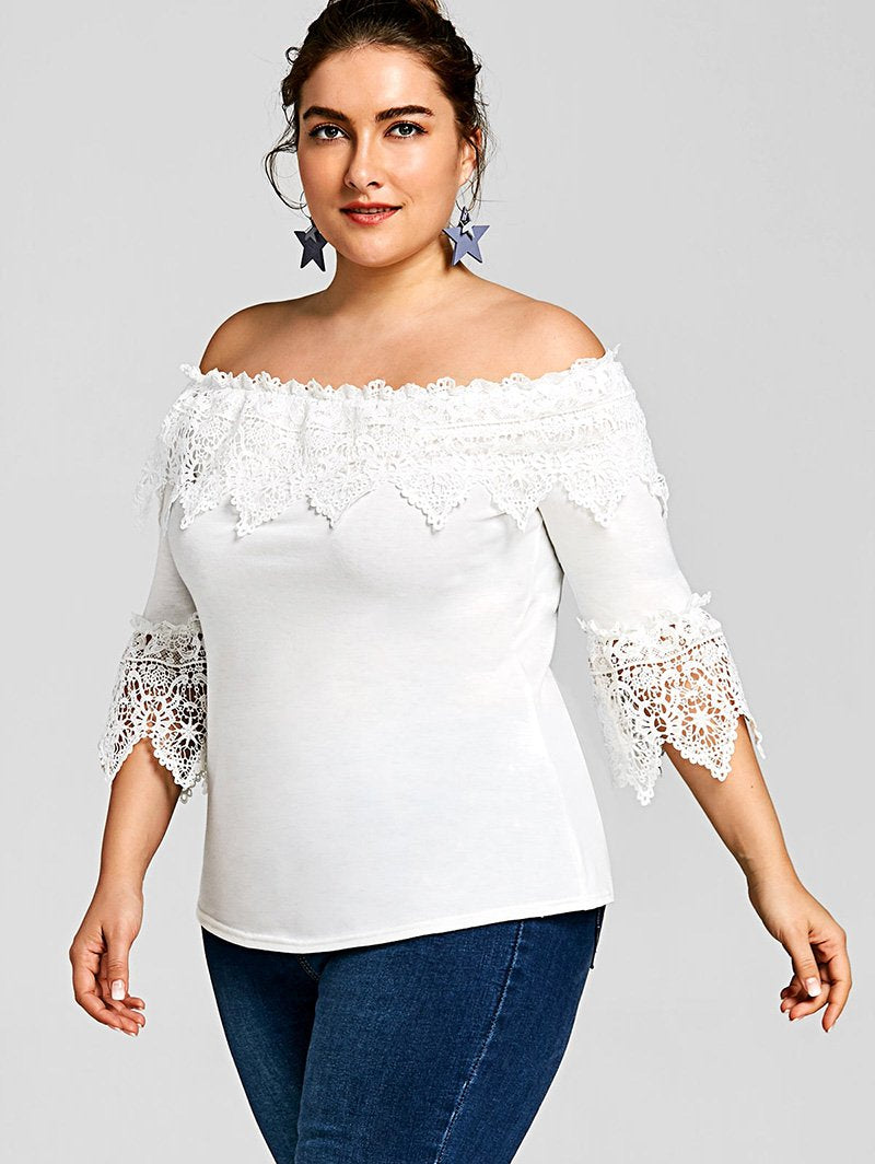 Plus Size Lace Crochet White Top