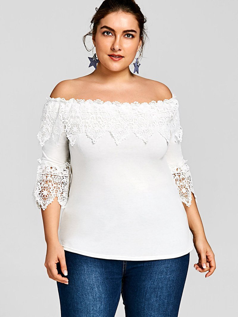 Plus Size Lace Crochet White Top