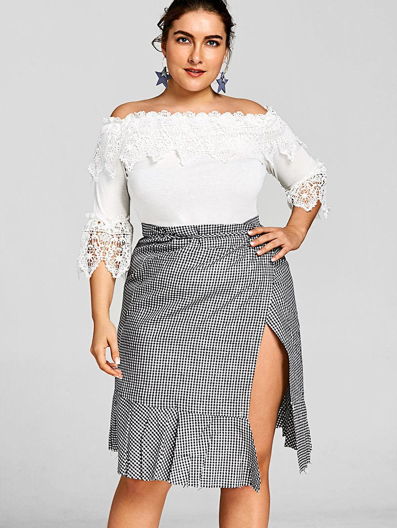 Plus Size Lace Crochet White Top