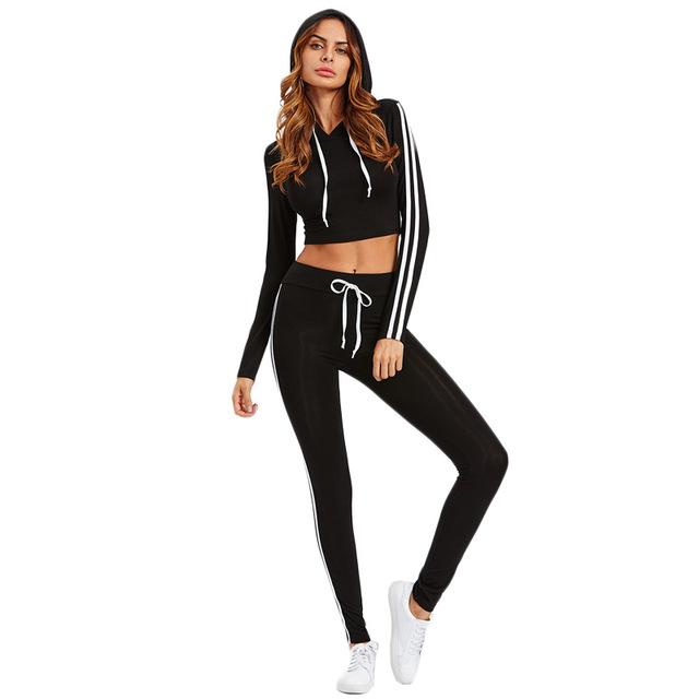 Black & White Cropped Hoodie and Pants Set