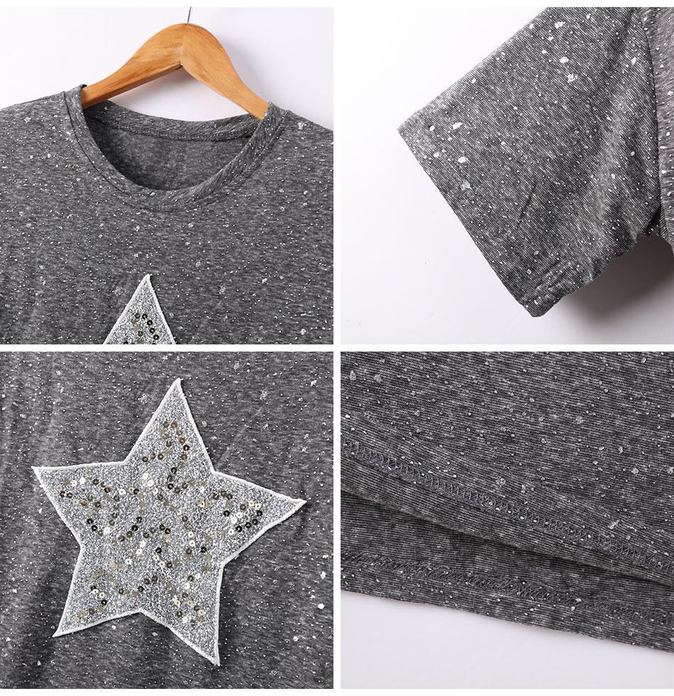 Sequins Star Casual Gray T Shirt