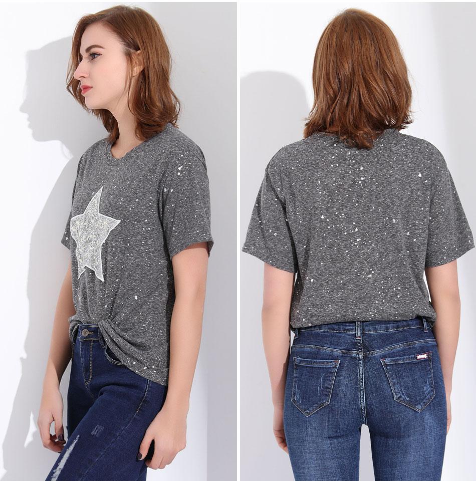 Sequins Star Casual Gray T Shirt