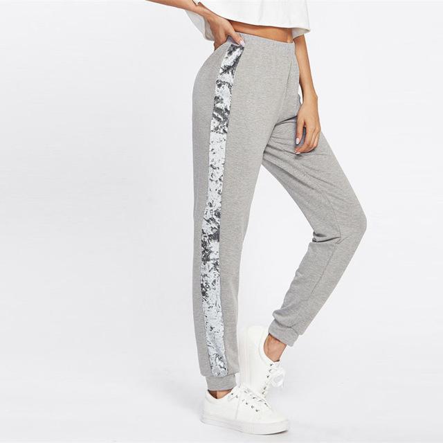 Velvet Side Panel Long Grey Sweatpants
