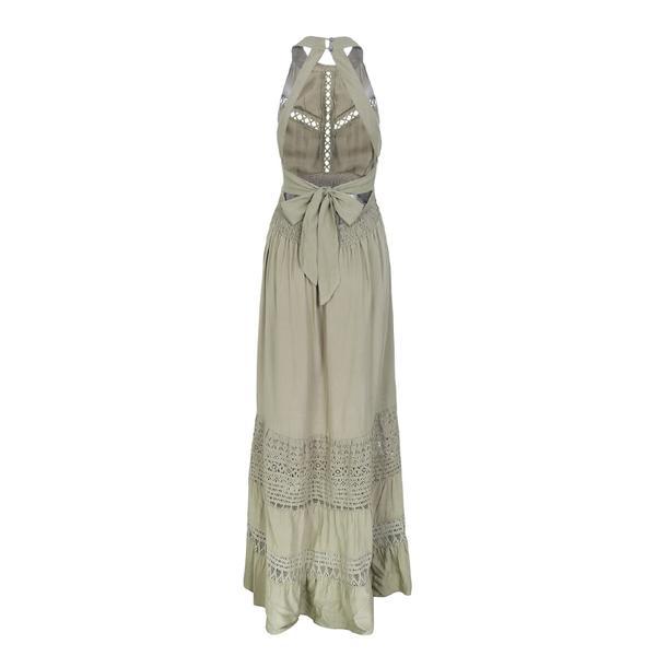 Halter Hollow Out Lace Up Back Maxi Dress