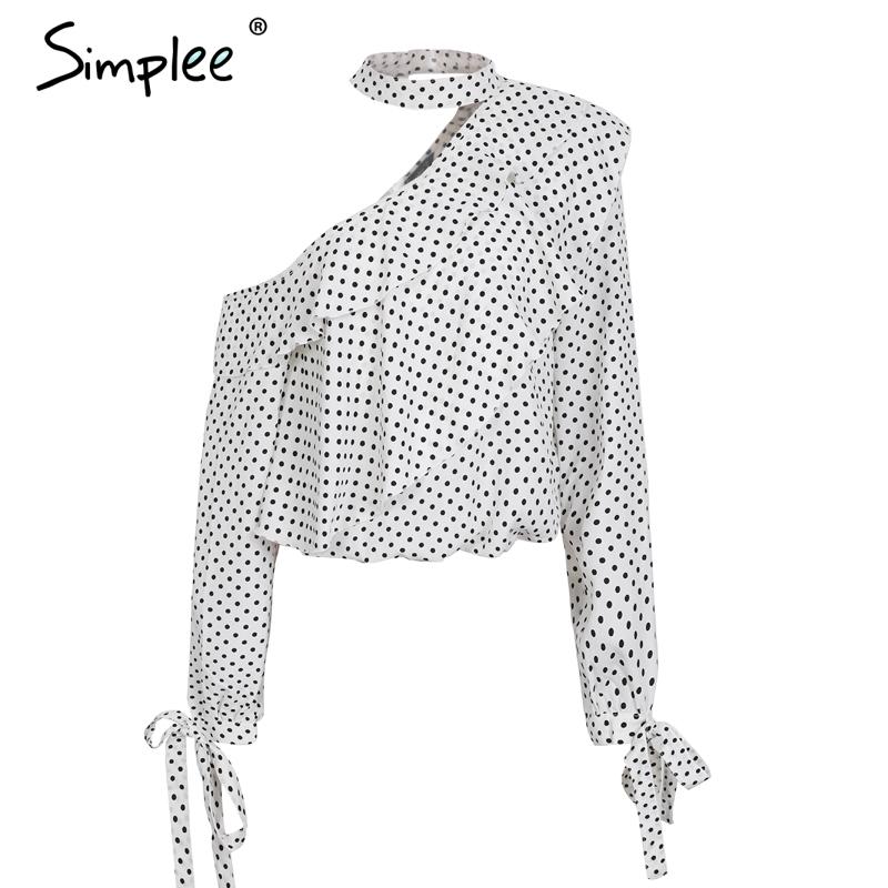 One shoulder polka dot  ruffle lantern sleeve