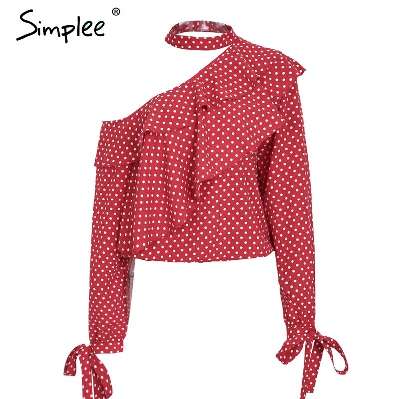 One shoulder polka dot  ruffle lantern sleeve