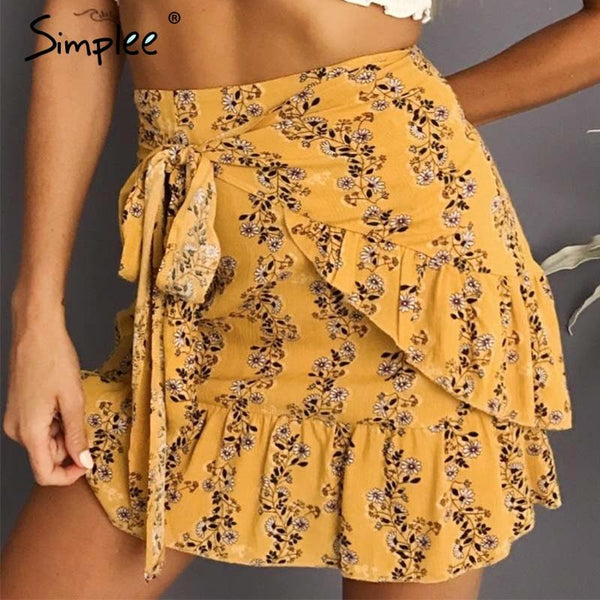 Ruffle Tie Up Wrap Skirt