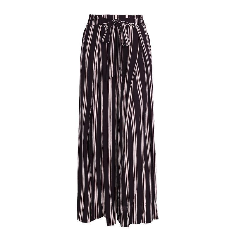 High Split Stripe Wide Leg Capri