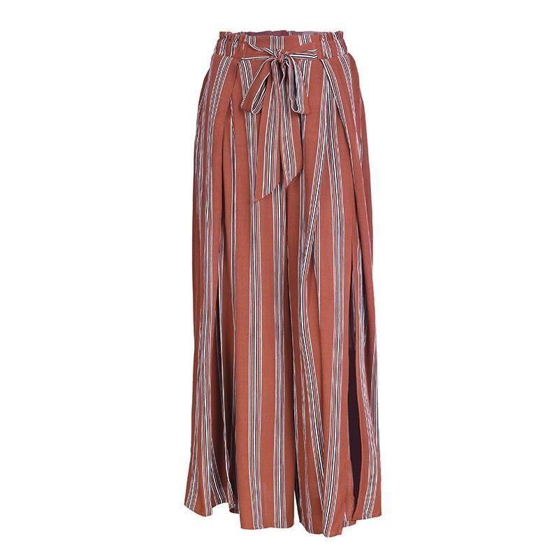 High Split Stripe Wide Leg Capri