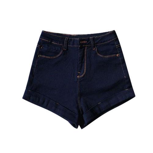 High Waist Stretch Denim Rolled Cuff Shorts