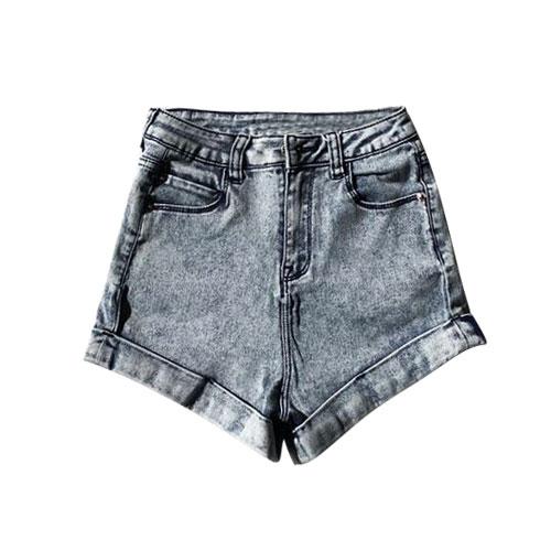 High Waist Stretch Denim Rolled Cuff Shorts
